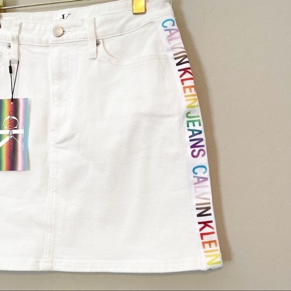 Calvin Klein Women's PRIDE Rainbow High Rise Mini Skirt Denim White 29 NWT - Picture 4 of 10